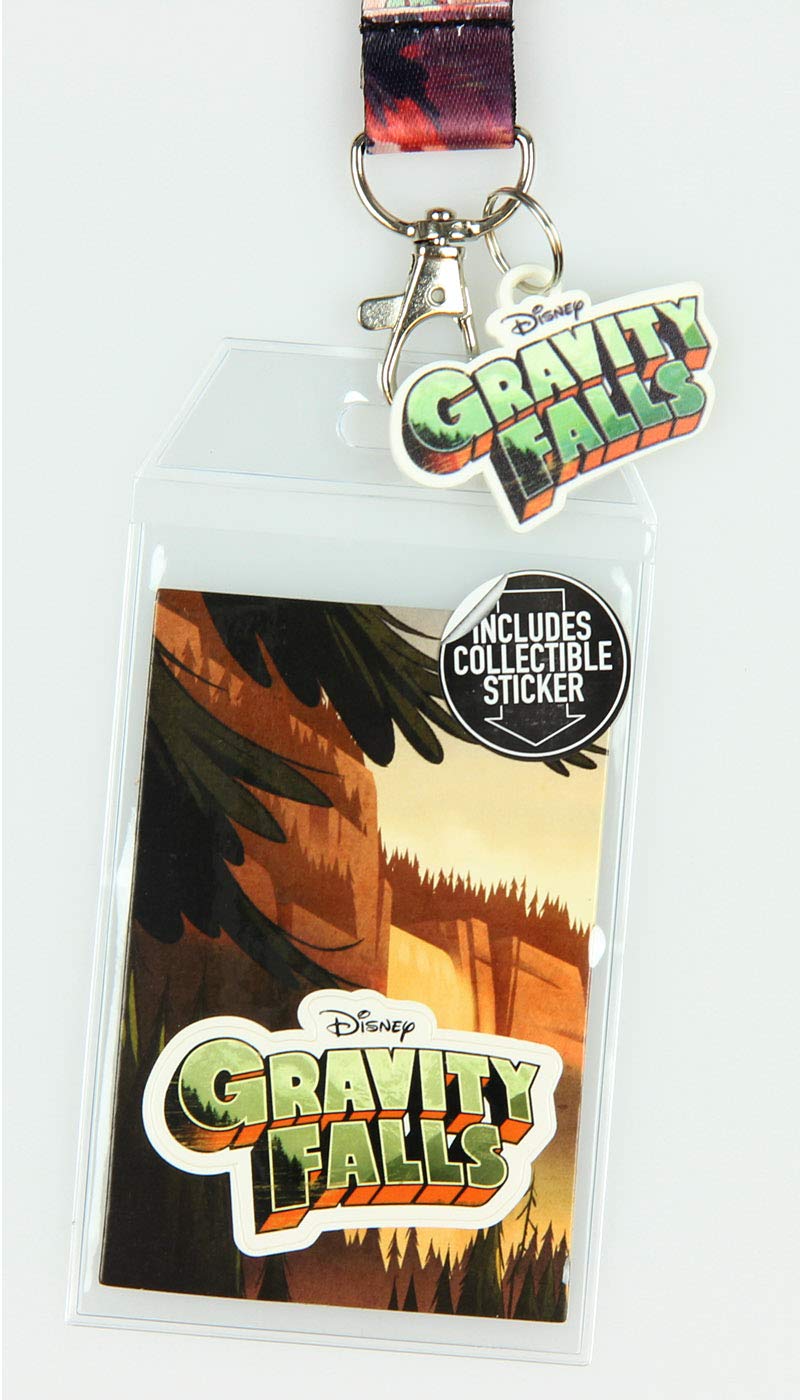 Disney Gravity Falls Forrest Scenery Lanyard Keychain ID Holder Gravity Falls Title Rubber Charm and Sticker