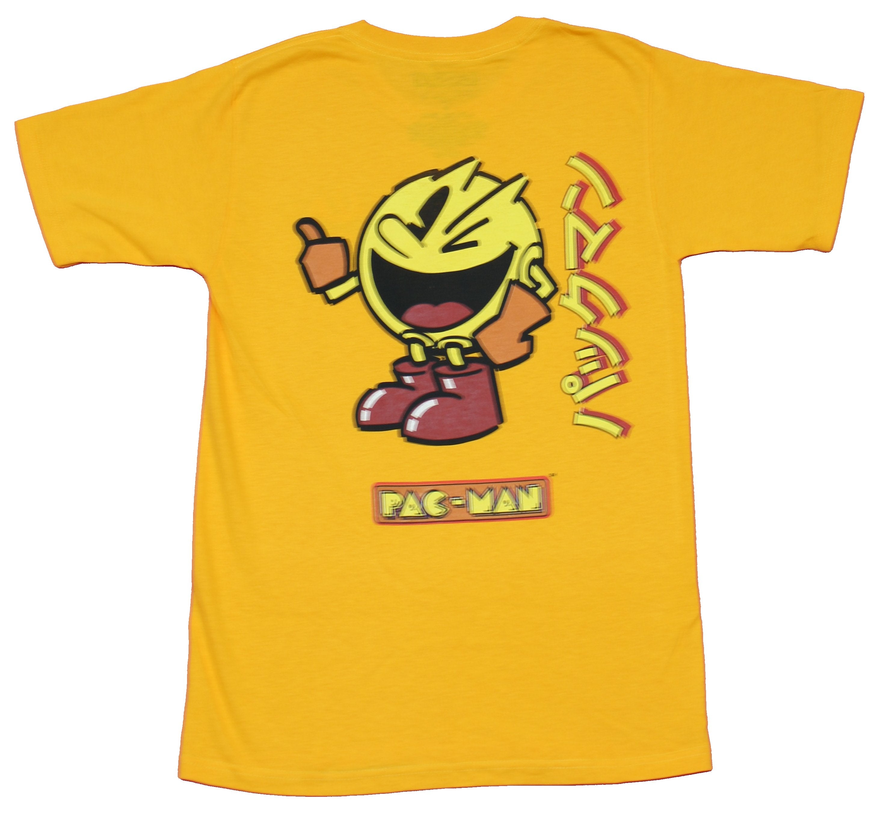 Pac-Man Mens T-Shirt - Running Pac-Man Lapel Winking Kanji Back