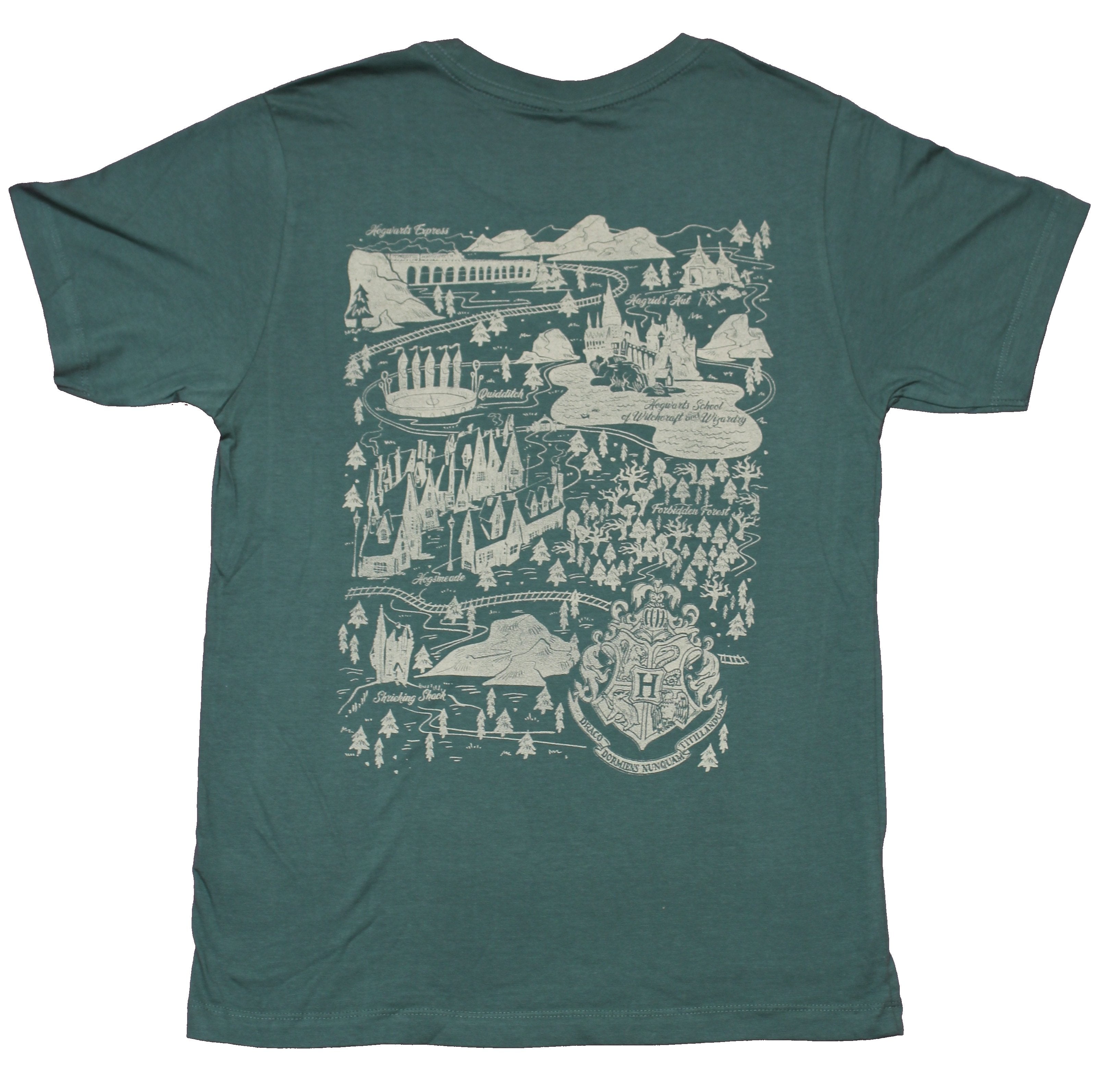 Harry Potter Mens T-Shirt - Hogwarts Lapel Hogwarts Stylized Map Back