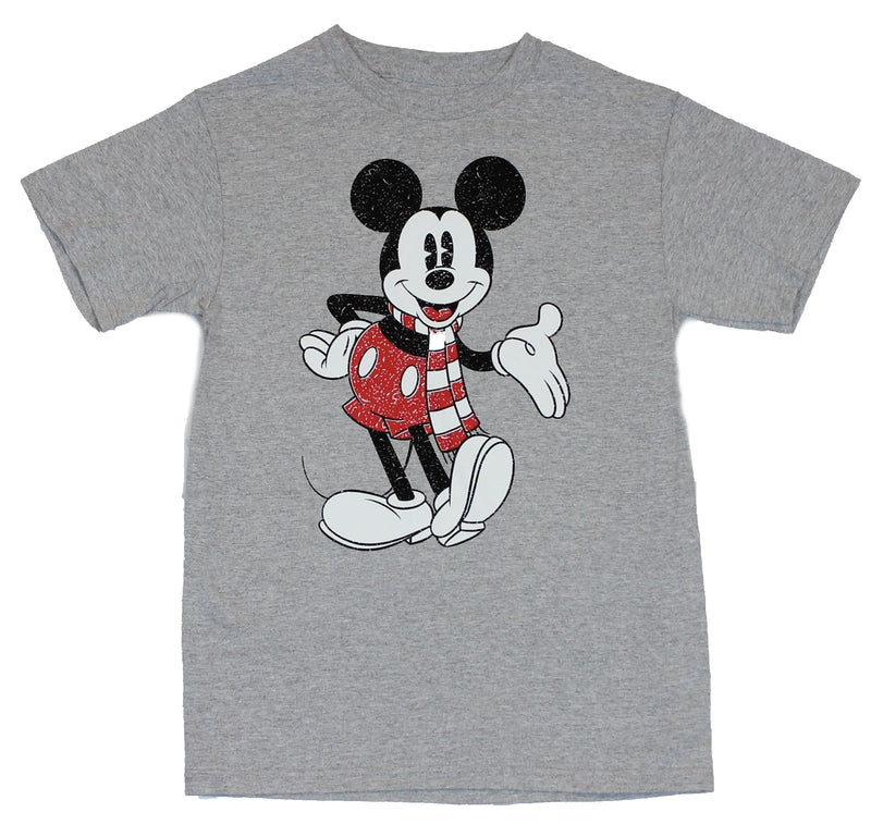 Mickey Mouse Disney Mens T-Shirt -  Distressed Happy Mickey in Scarf Image