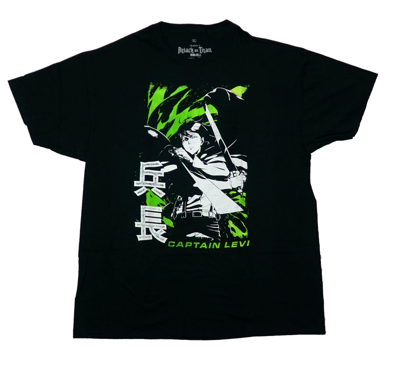 Attack on Titan  Mens T-Shirt - Captain Levi Black & White Image Above Name
