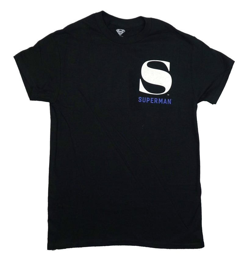 Superman Mens T-Shirt - Lapel Logo Metropolis City of Tomorrow on Back