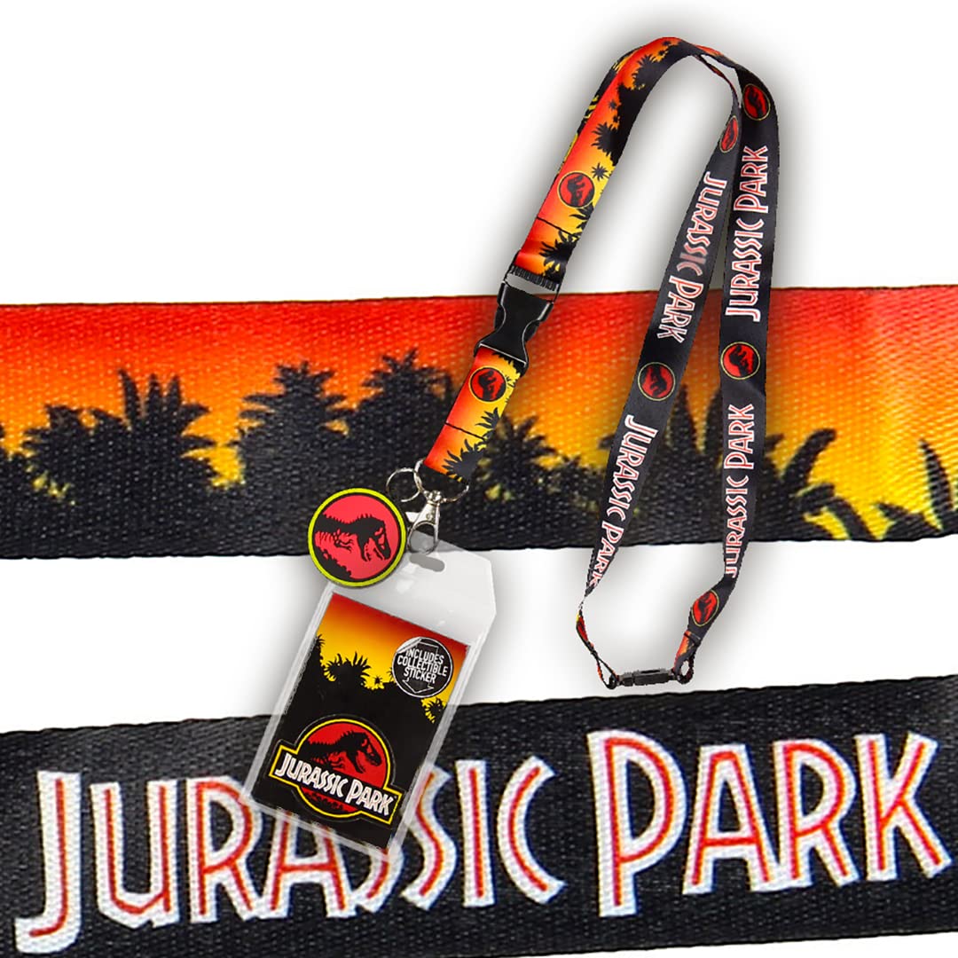 Jurassic Park Logo Lanyard Keychain ID Holder Logo Rubber Charm and Sticker
