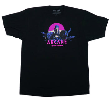 Arcane Mens T-Shirt - Jinx Sitting in Front of Pink Moon League of Legends
