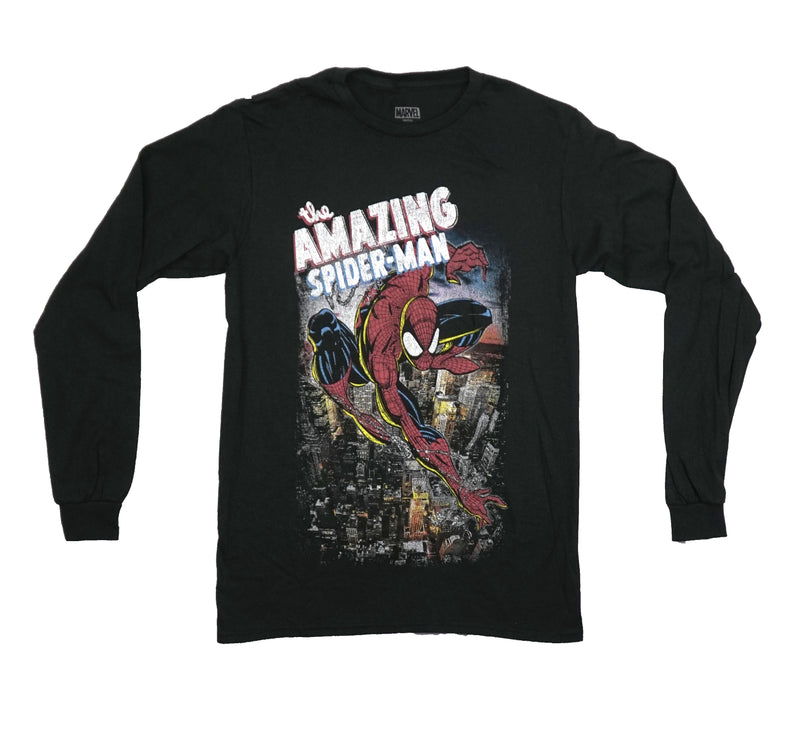 Spider-Man Mens Long Sleeve T-Shirt - Amazing Flying in the City