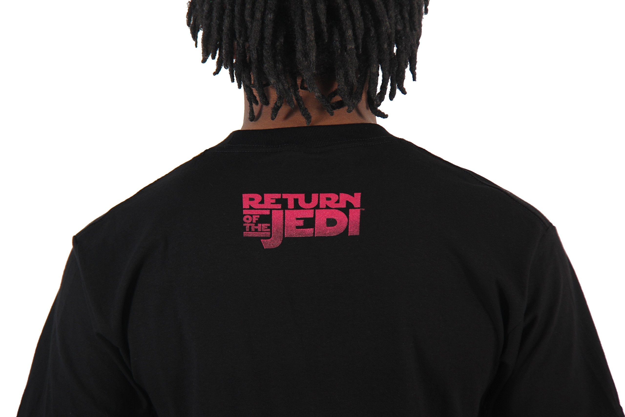 Star Wars Mens T-Shirt - Giant Yoda Half Face Over Saber Battle Image - Inmyparentsbasement.com