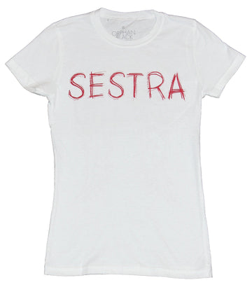 Orphan Black Girls Juniors T-Shirt - Scratchy Name Front Red Winged Back