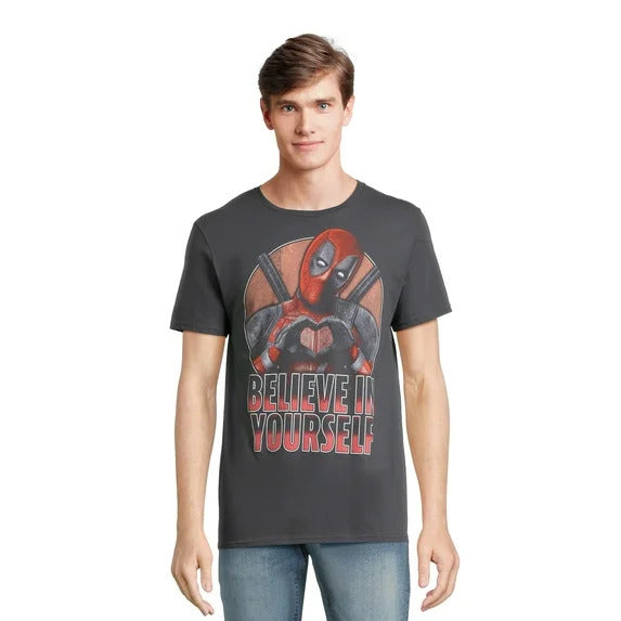 Deadpool Mens T-Shirt - Believe in Yourself Circle Heart Image