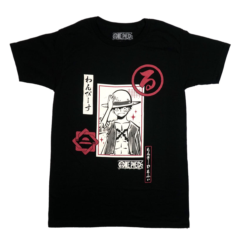 One Piece Mens T-Shirt - Luffy with Red Print in boxes