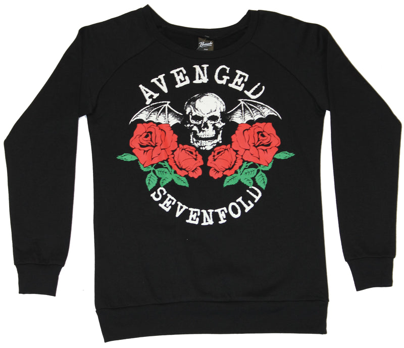 Avenged Sevenfold Girls Juniors Light  Sweatshirt - Roses & Batwing Skull Image