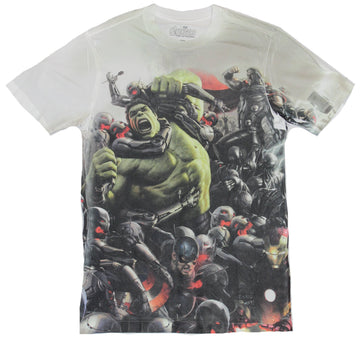The Avengers Sublimation Mens T-Shirt -Hulk Thor & Cap Fight Ultron Army