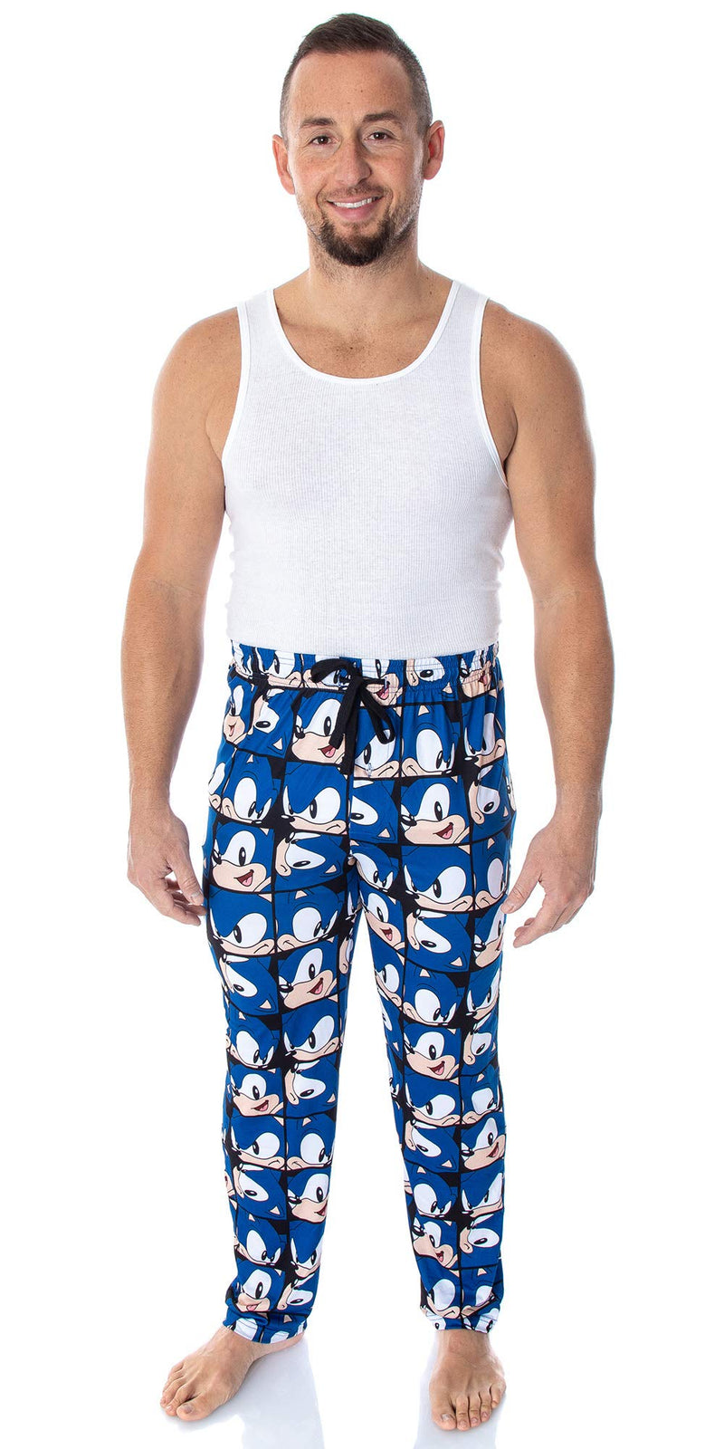 Sonic The Hedgehog Men's Video Game Character Face Pattern Sleep Lounge Pajama Pants