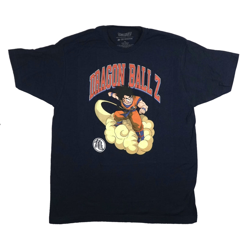 Dragon Ball Z Mens T-Shirt - Goku Riding Nimbus Below Name