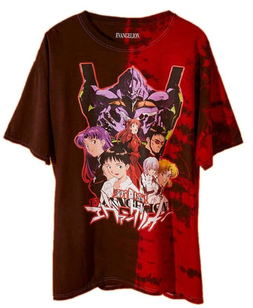 Evangelion Mens T-Shirt - Red Black Wash Group Logo Image