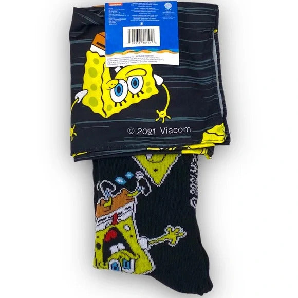Nickelodeon SpongeBob Squarepants Men’s Crew Socks Set With Bandana Shoe Size 6-12