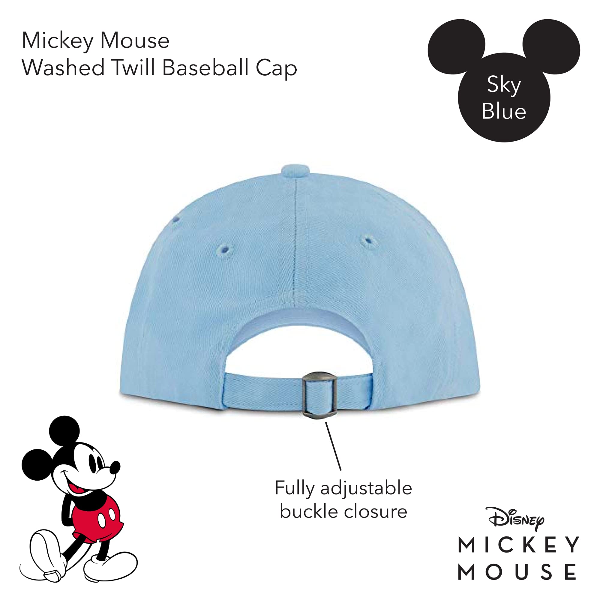 Disney Mickey Mouse Baseball Hat, Washed Twill Cotton Adjustable Dad Cap
