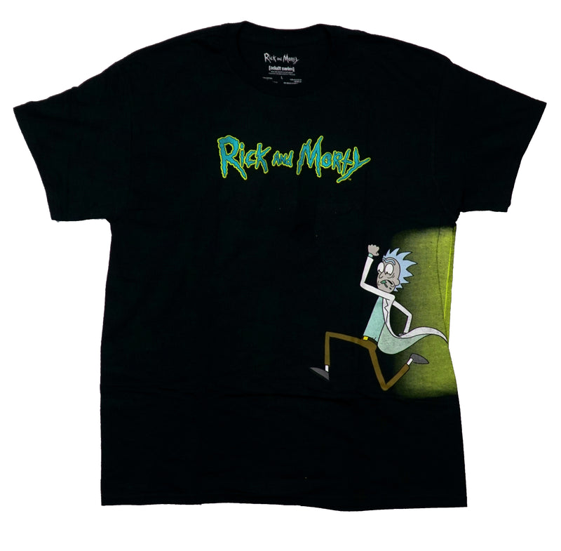 Rick & Morty Mens T-Shirt - Portal on Left Side Rick Running Front Morty Back - Inmyparentsbasement.com