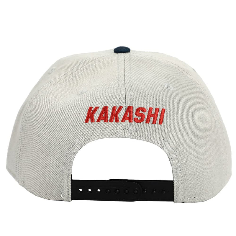 Bioworld, Naruto Anime Kakashi Sharingan Character Billboard Logo Embroidered Snapback Hat for Men White