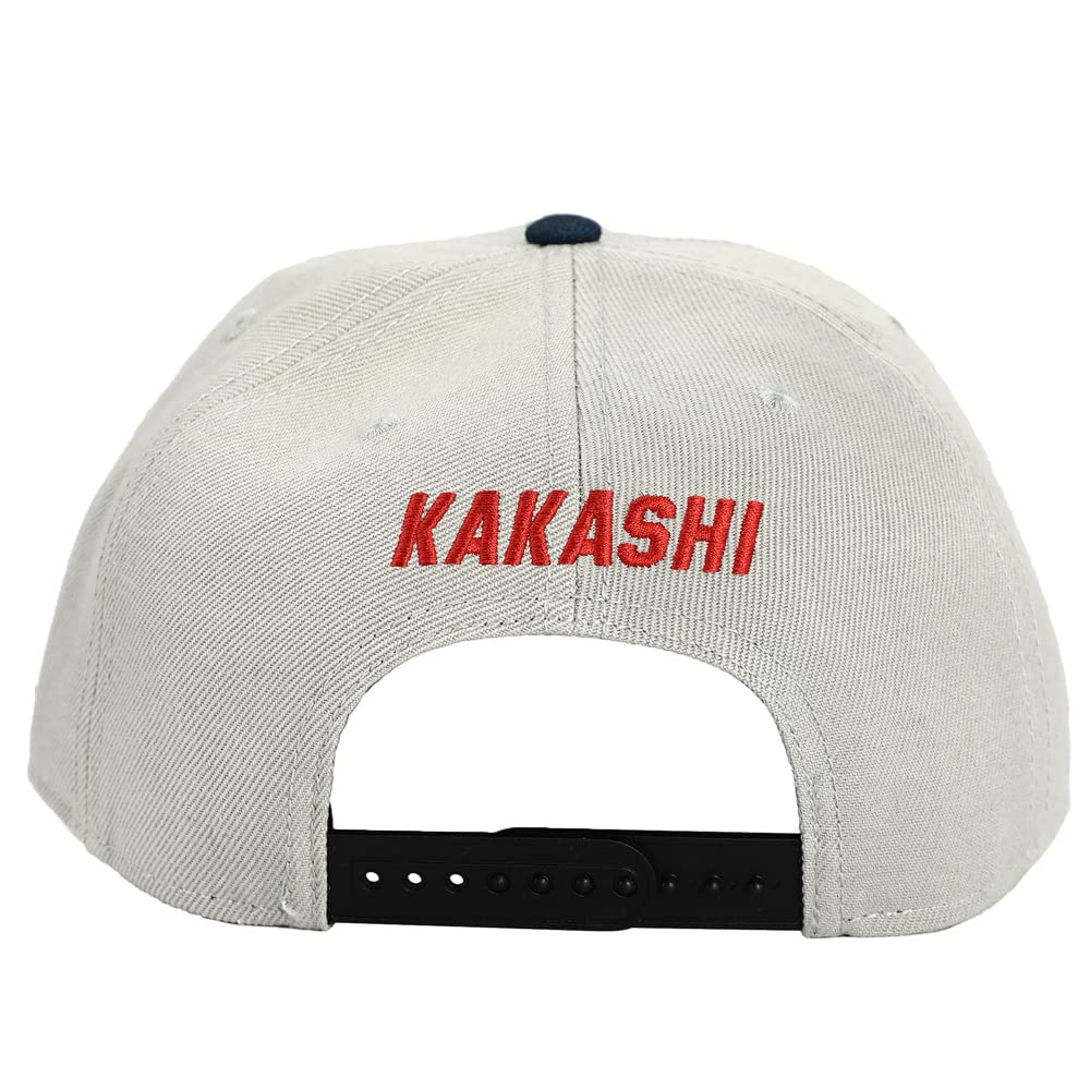 Bioworld, Naruto Anime Kakashi Sharingan Character Billboard Logo Embroidered Snapback Hat for Men White
