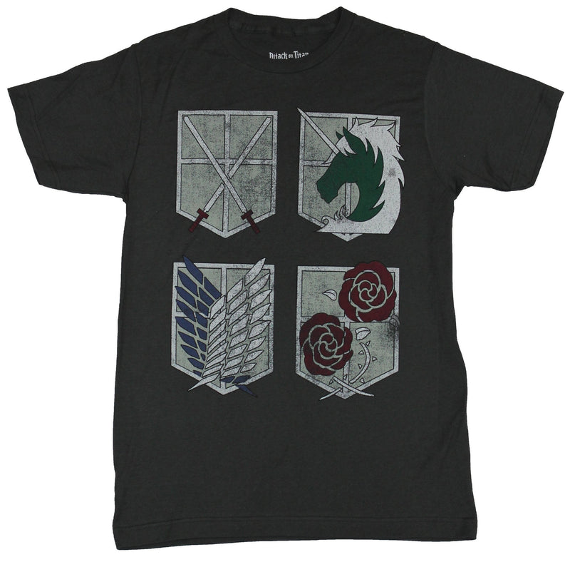 Attack on Titan Mens T-Shirt - Four Shield Logo Image - Inmyparentsbasement.com