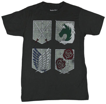 Attack on Titan Mens T-Shirt - Four Shield Logo Image