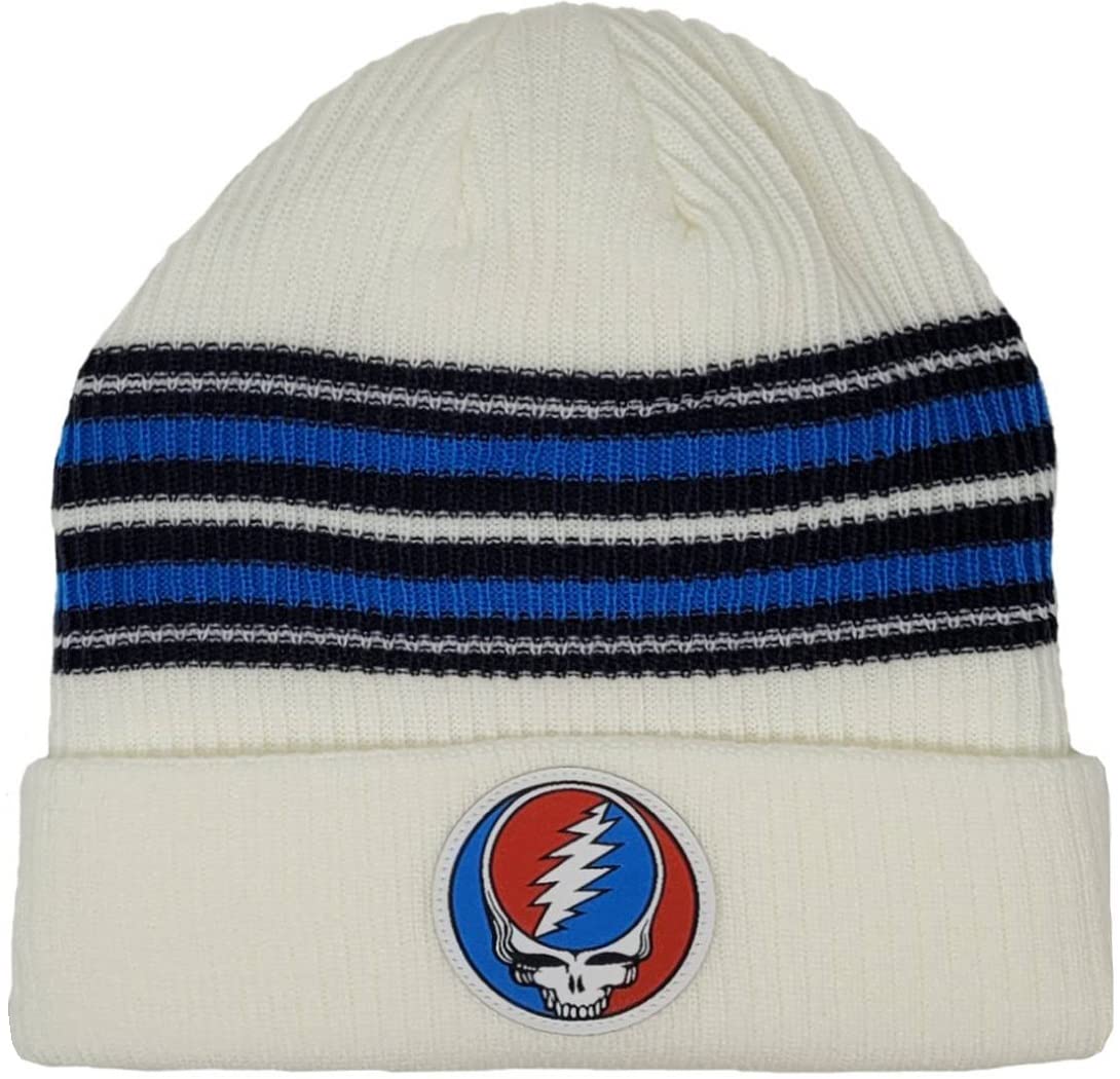 Ripple Junction Grateful Dead Steal Your Face Patch White Striped Adult Unisex Beanie