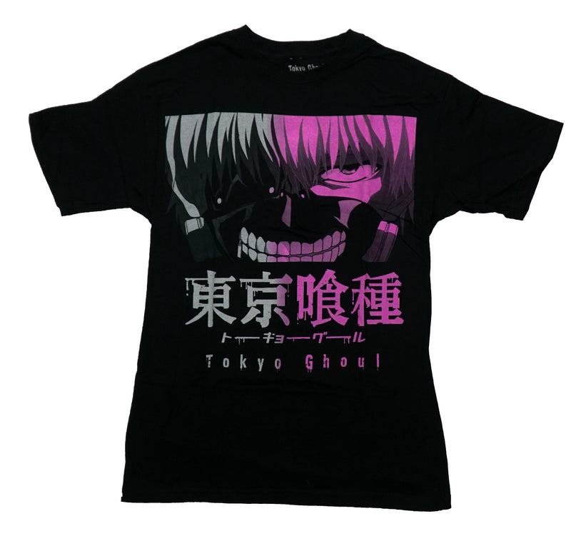 Tokyo Ghoul Mens T-Shirt - Closeup Pink Fade Face & Name in Kanji