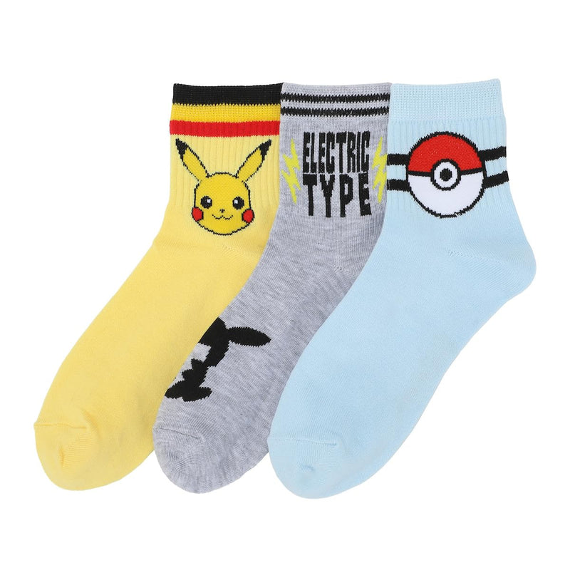 Bioworld Pokémon Pikachu Women’s 3-Pair Athletic Quarter Crew Socks - Inmyparentsbasement.com