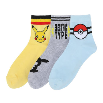 Bioworld Pokémon Pikachu Women’s 3-Pair Athletic Quarter Crew Socks