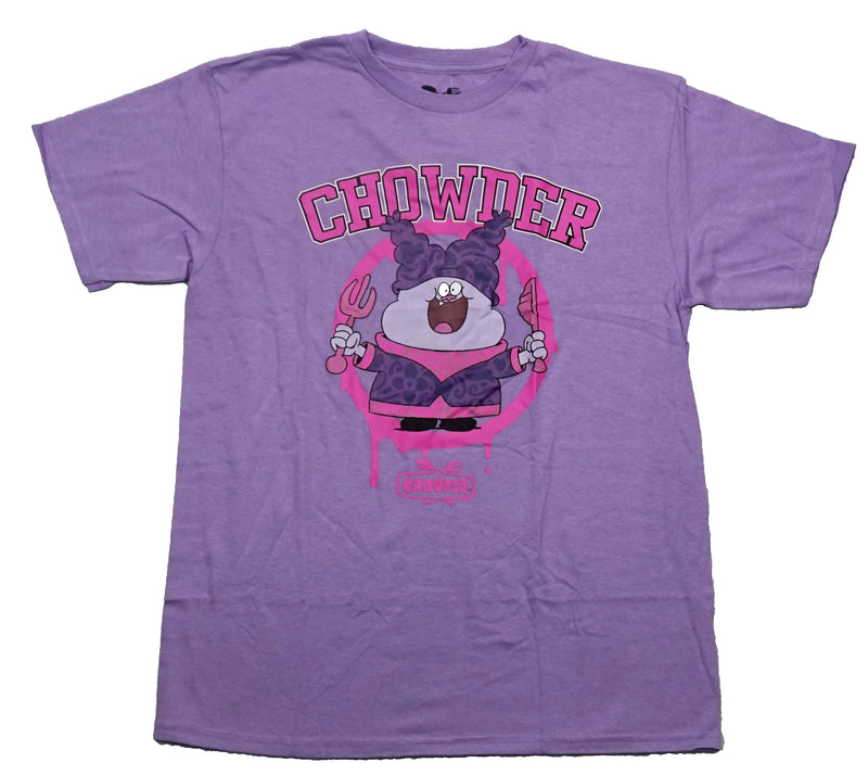Chowder Mens T-Shirt - Holding Utensils In Dripping Pink Circle - Inmyparentsbasement.com