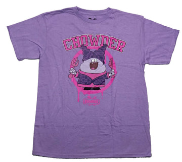 Chowder Mens T-Shirt - Holding Utensils In Dripping Pink Circle