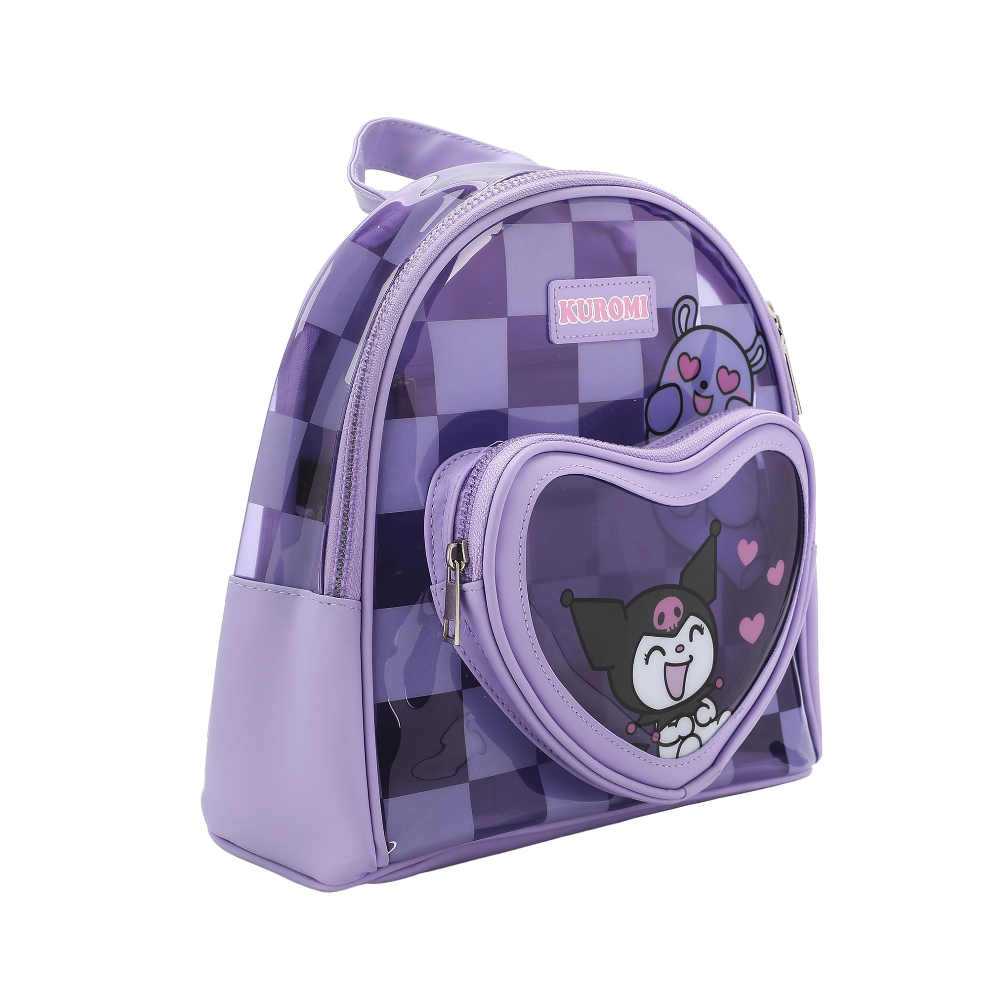 Bioworld Kuromi & Baku Hearts 10" Purple Checkered Women's Mini Backpack