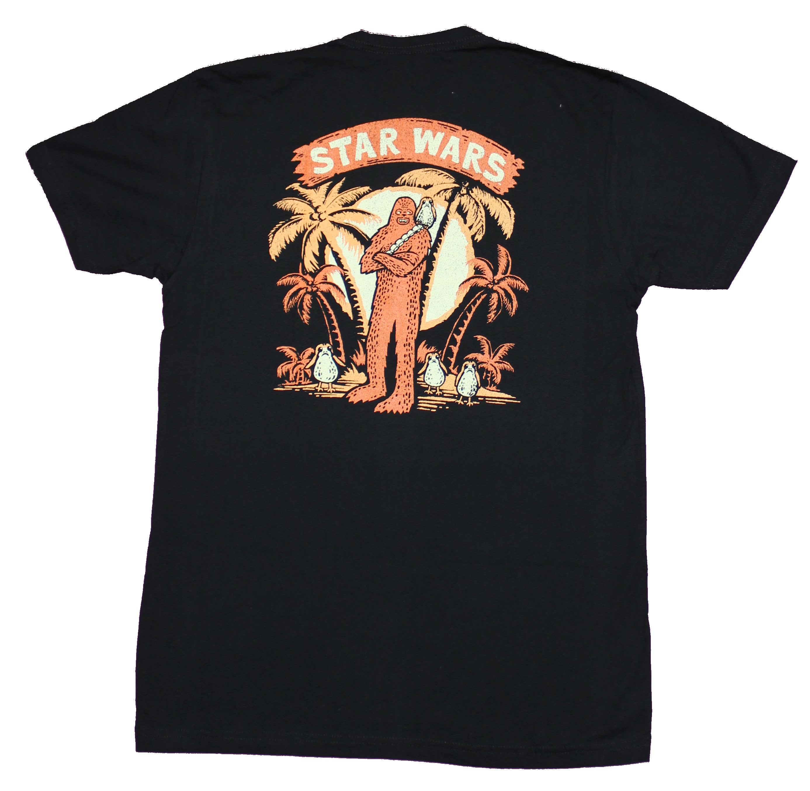 Star Wars Mens T-shirt - Porg Lapel Chewbacca and Porg Group Back Image