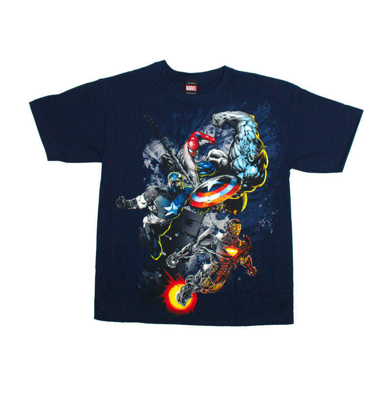 Avengers Mens T-shirt - Cast Charging Through Grey Smoke