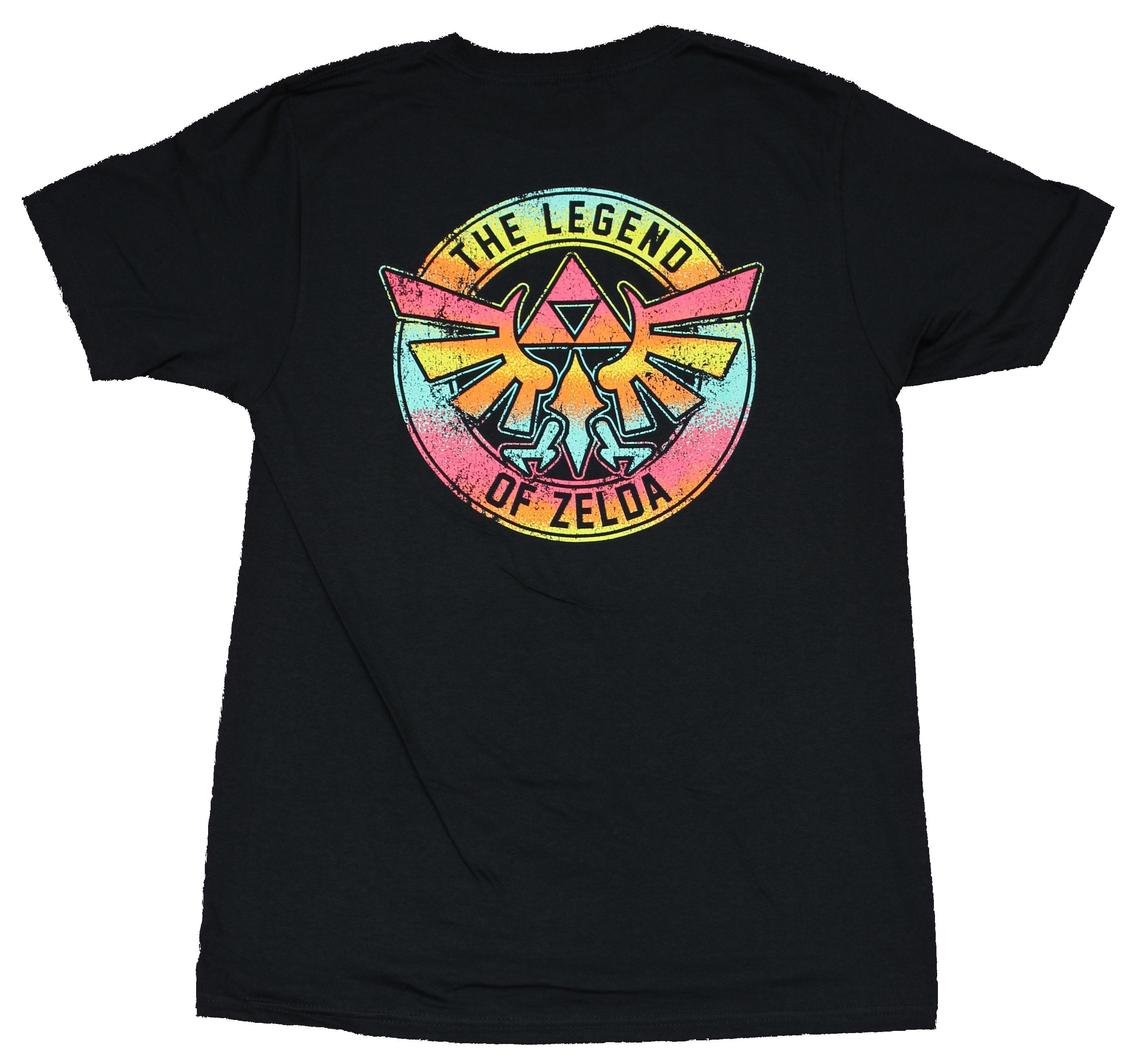 Legend of Zelda Mens T-Shirt - Neon Triforce Lapel & Back Image