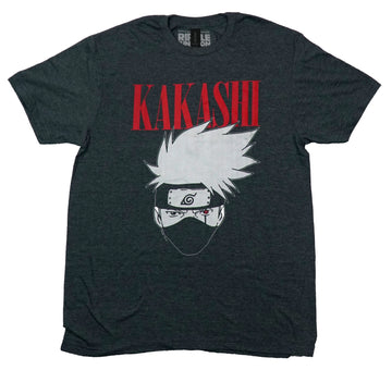 Naruto Shippuden Mens T-Shirt -Kakashi One Red Eye All White Head Shot