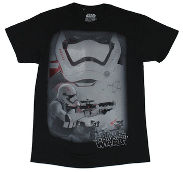Star Wars Force Awakens  Mens T-Shirt - Stormtrooper Face Over Battle Image