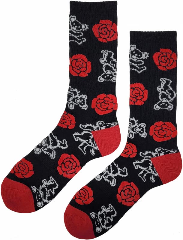 Ripple Junction Grateful Dead Adult Crew Socks Dancing Bears and Roses Officially Licensed