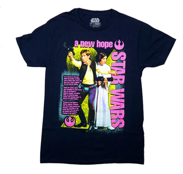 Star Wars Mens T-Shirt - Pink Logo Princess Leia & Hans New Hope Message