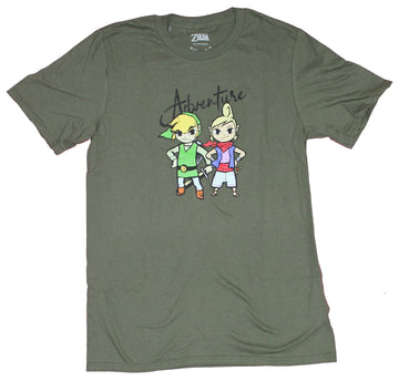 Legend of Zelda Mens T-Shirt - Adventure Script Over Link & Windwaker Zelda