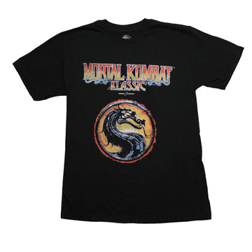 Mortal Kombat Klassic Mens T-Shirt -  Distressed Firery Dragon Logo