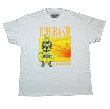 Naruto Shippuden  Mens T-Shirt -Yellow Ichiraku Ramen Shop Naruto Eating Ramen