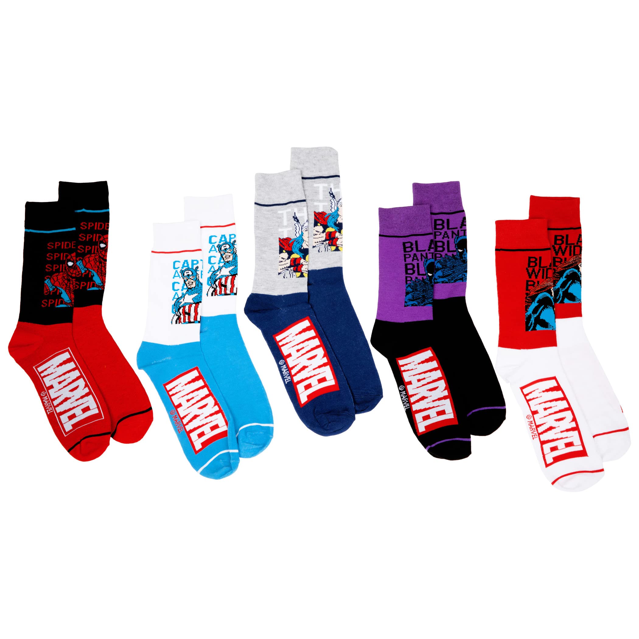 Bioworld Marvel Super Heroes 5-Pair Crew Sock Set