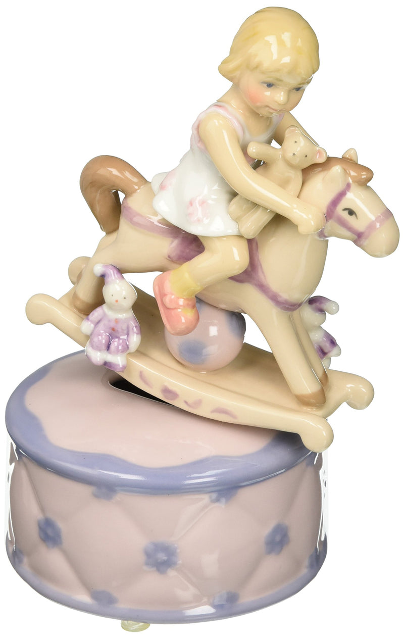 Cosmos 80051 Fine Porcelain Girl on Rocking Horse Musical Figurine, 7-1/8-Inch