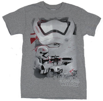 Star Wars Force Awakens  Mens T-Shirt - Stormtrooper Face Over Battle Image