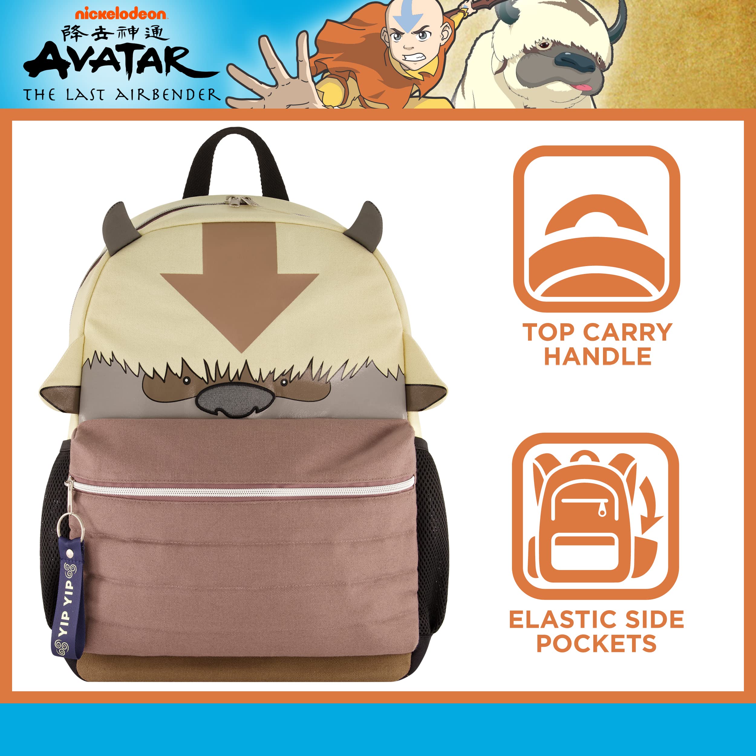 Avatar The Last Airbender 13 Inch Sleeve Laptop Backpack, Appa Yip Yip Padded Computer Bag for Commute or Travel, Multi, Brown