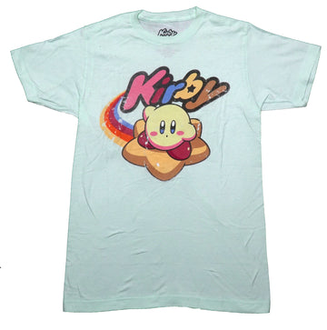 Kirby Mens T-Shirt -Standing On Star at End of Colorful Rush