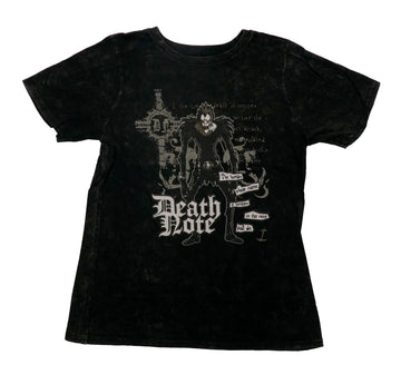 Death Note Mens T-Shirt - Ryuk Standing In Front of Fading Words by Notes