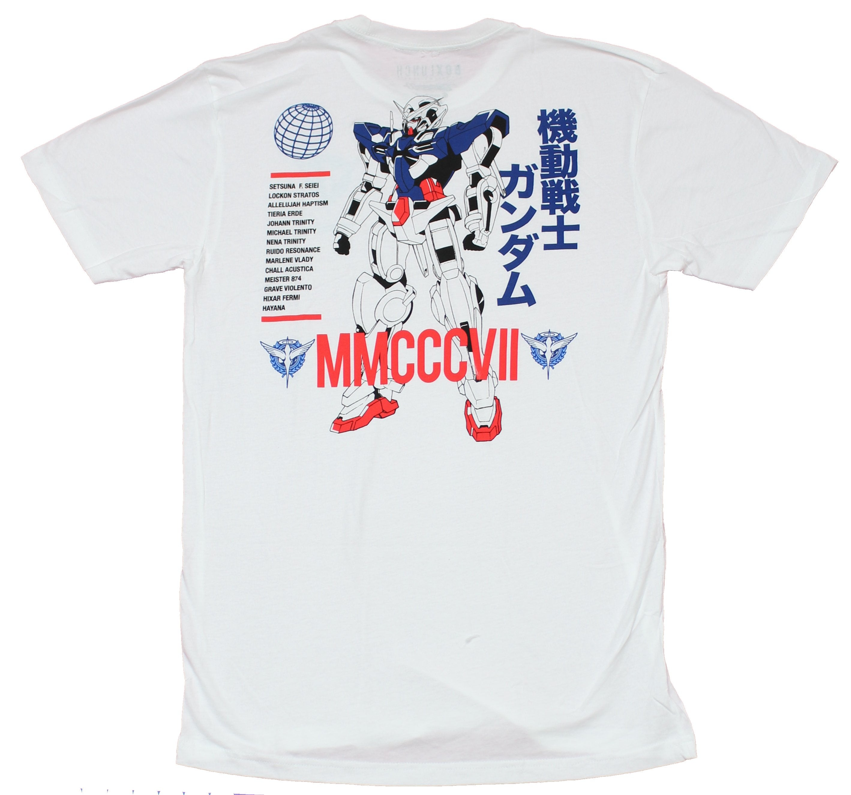 Gundam Mens T-Shirt - MMCCCVII Mech Stats Back Logo Lapel