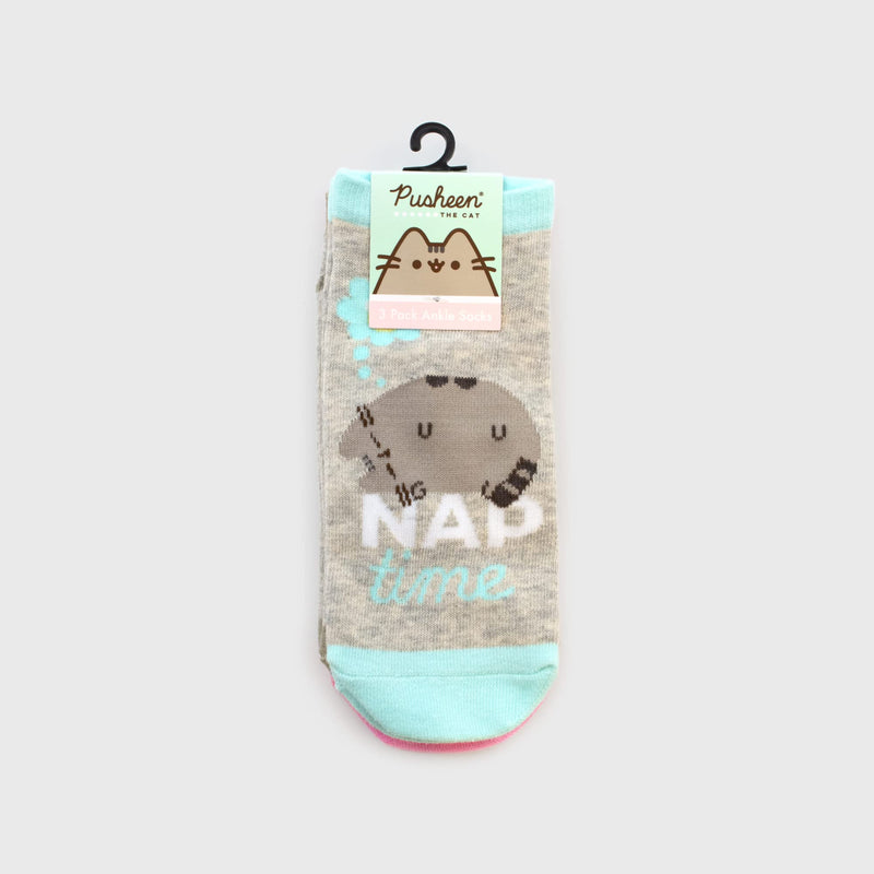 Culture Fly Pusheen Socks For Woman & Girls I 3 Pack Ankle Socks Variety Pack I Pusheen Lazy Socks I Gray Socks